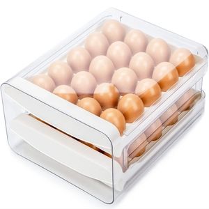 HANSGO Egg Drawer for Refrigerator, Double Layer Egg Holder Drawer Box Storage C